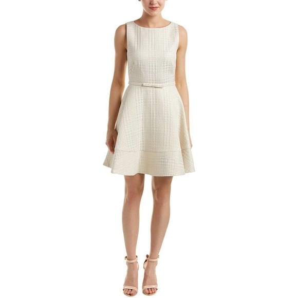 NWT Erin Erin Fetherston Women's Elsie Herringbone Jacquard Belted Ivory Dress-2 - Picture 3 of 9